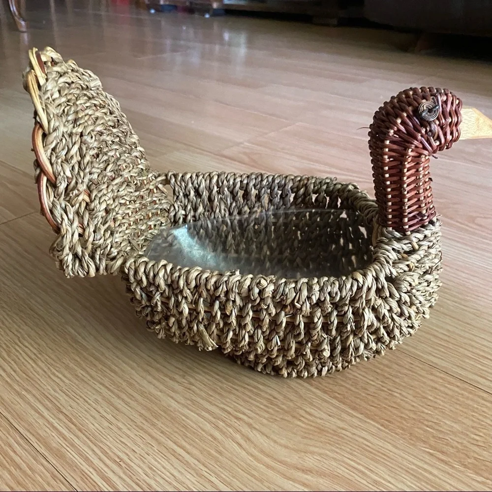 Vintage Wicker Turkey Basket Decorative Accent